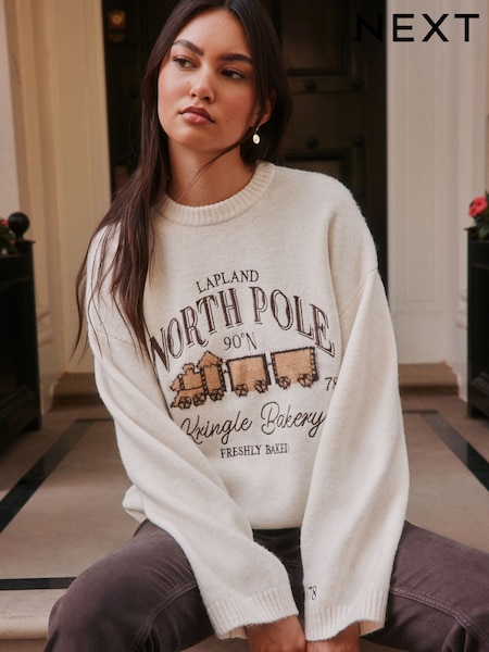 Ecru Gingerbread Bakery Collegiate - Christmas Long Sleeve Jumper