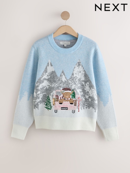 Blue/Pink Hamish Car Scenic - Christmas Long Sleeve Jumper