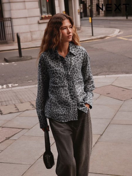 Grey Animal Print - Lightweight Utility Shirt