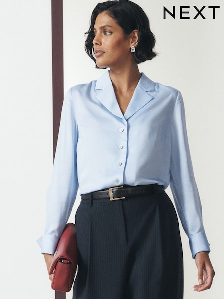 Blue - Soft Revere Collar Long Sleeve Shirt