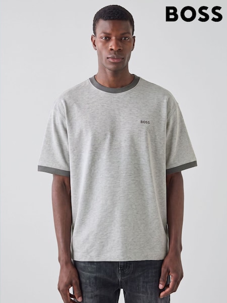 Grey - Regular Boss Regular Fit Logo Tipped Detail T-shirt