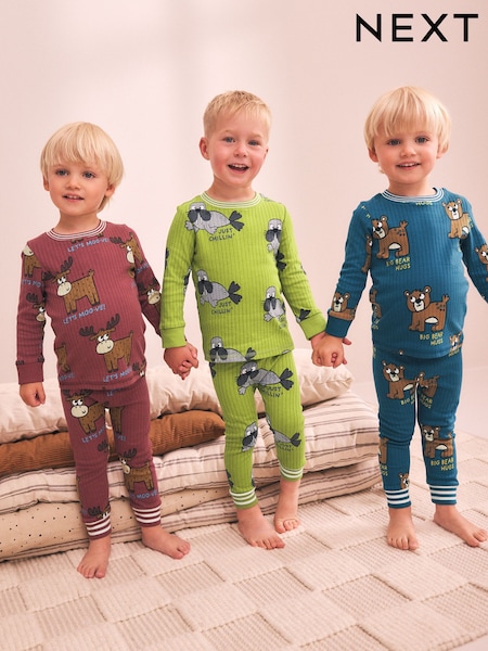 Red/Green All Over Animal - Snuggle Pyjamas 3 Pack (9mths-10yrs)