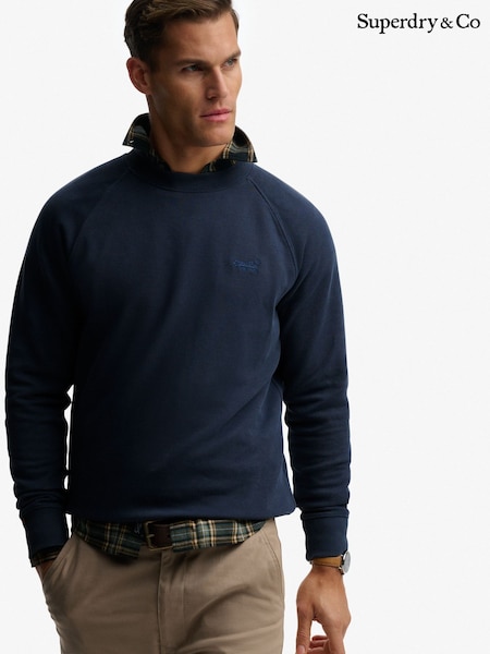 Superdry Blue Essential Logo Raglan Crew Neck Sweat Top (Y43287) | SGD 87