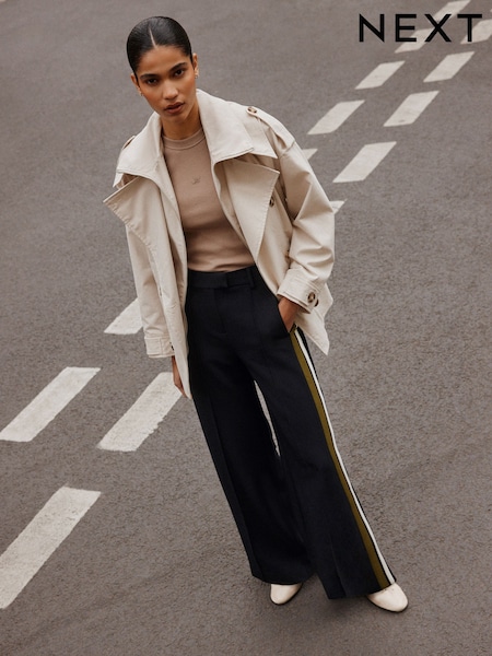 Black - Side Stripe Tailored Wide Leg Trousers