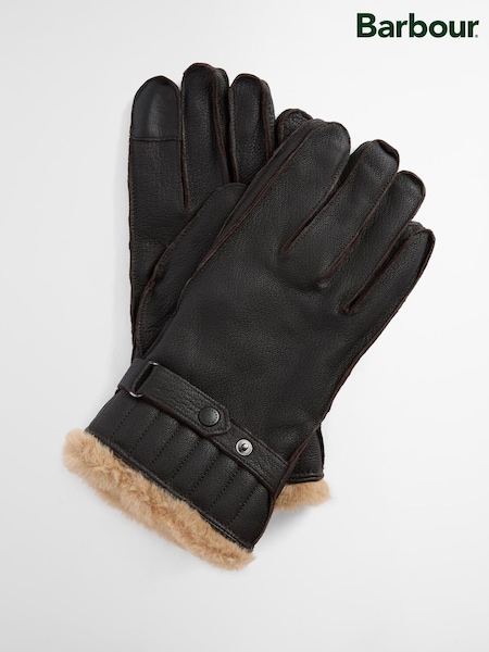بني - Regular Barbour® Leather Utility Gloves