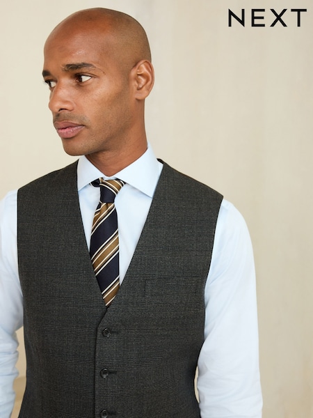 Brown - Regular Tailored Fit Wool Blend Check Suit Waistcoat