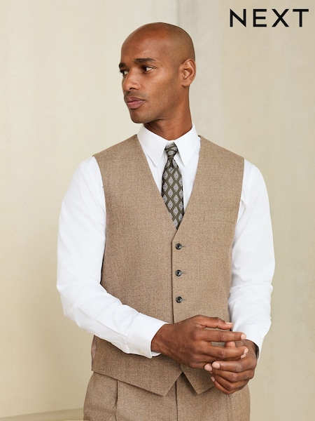 ניטרלי - Regular Slim Fit Wool Blend Flannel Suit Waistcoat