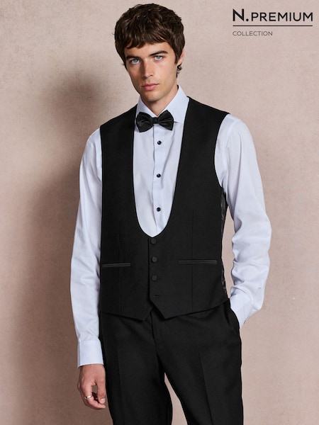 Crno - Regular N. Premium Regular Fit Tuxedo Wool Blend Crepe Textured Suit Waistcoat
