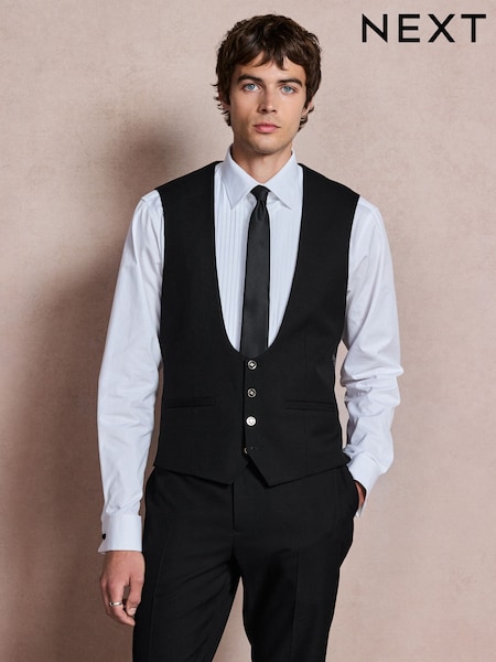 Black - Regular Slim Fit Textured Gold Detailing Suit Waistcoat