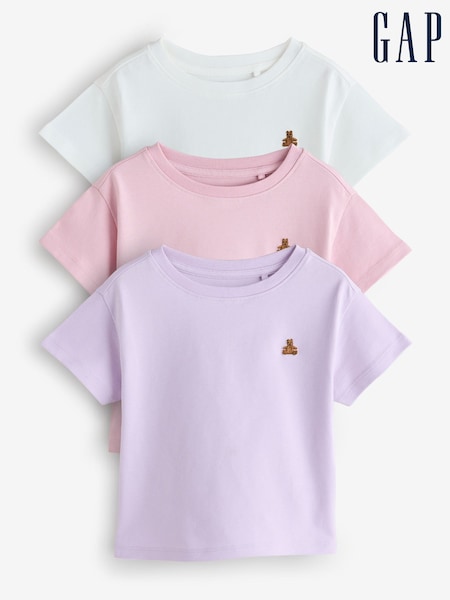 Różowy i fioletowy - Gap 3 Pack Short Sleeve Crew Neck T-shirt (6mths-5yrs) (6mths-5yrs)