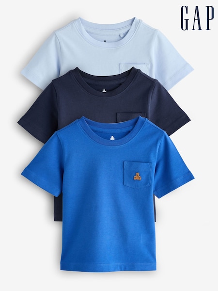 Blauw - Gap 3 Pack Short Sleeve Brannan Bear Embroidered T-shirts (6 Mths 5yrs) (6mths-5yrs)