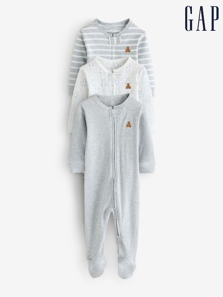 Grey and White - Gap 3 Pack Baby Sleepsuits (0-12mths)