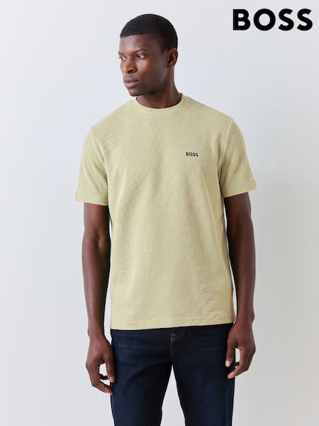 Sage Green - Short Sleeve Boss Logo Waffle Texture T-shirt