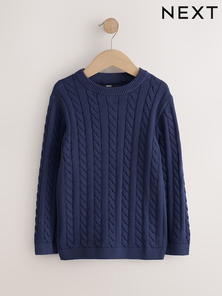 marine - Pull col rond en maille torsadée (3-16ans)