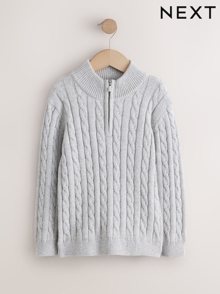 ប្រផេះ - Zip Neck Cable Knit Jumper (3-16yrs)