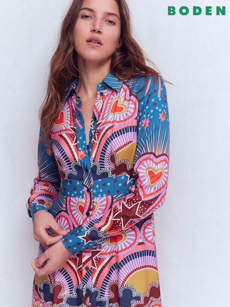 Boden Red Empire Hotched Shirt Dress (Y43660) | €288