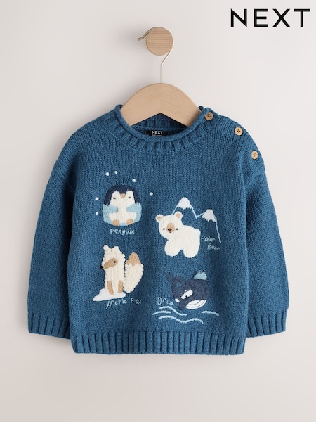 Navy Blue Arctic - Character Knitted Crew Neck Jumper (3mths-7yrs)