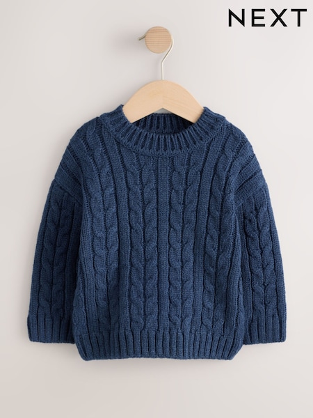 Navy - Cable Knit Crew Neck Jumper (3mths-7yrs)