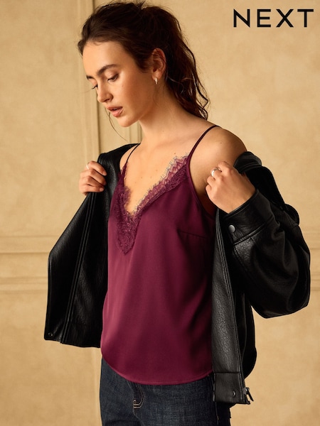 Wine - Satin Lace Cami Top