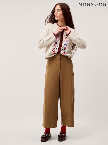 Monsoon Brown Luna Cropped Wide Leg Trousers (Y43940) | €113