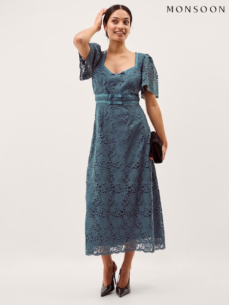 Monsoon Blue Regina Short Sleeve Lace Midi Dress (Y43948) | €212.50