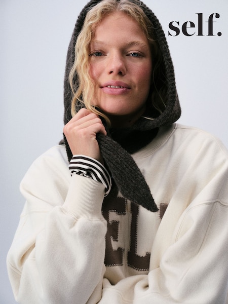 Charcoal Grey - Self. Knitted Hooded Scarf