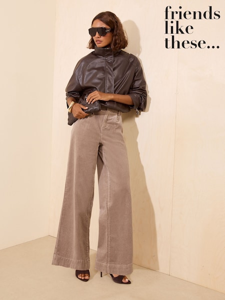 Neutral Taupe - Friends Like These Corduroy Tailored Wide Leg Trousers