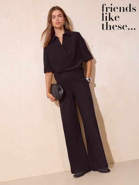 Black - Friends Like These Elasticated Wide Leg Corduroy Trousers