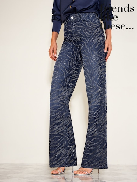 Indigo Blue Zebra - Friends Like These Premium Embellished Everyday Wide Leg Denim Jeans