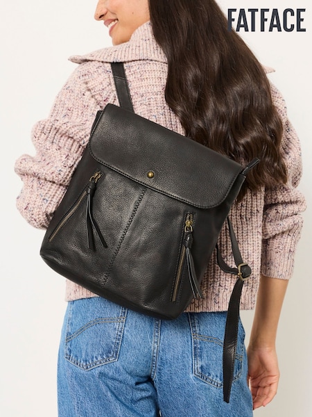 Black - Fatface Leather Backpack