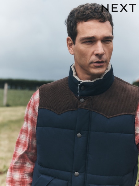 Navy - Regular Puffer Quilted Western Style Gilet