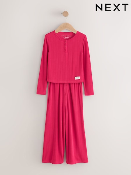 Red - Pointelle Henley Wide Leg Pyjamas 1 Pack (3-16yrs)