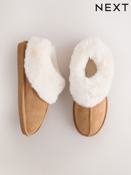 Tan Brown - Suede Faux Fur Lined Mini Boot Slippers