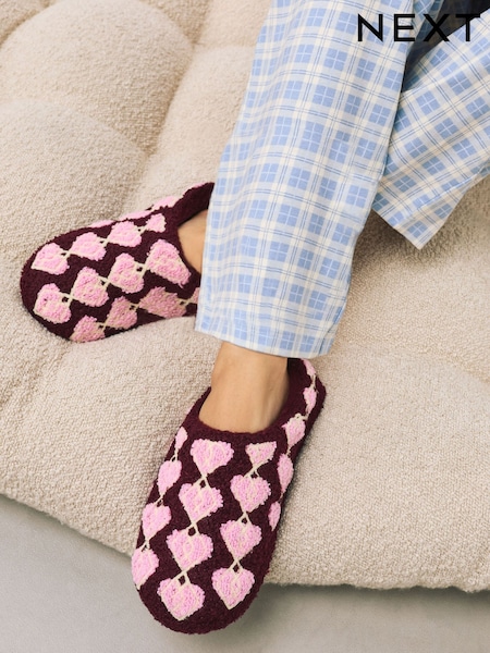 Pink/Red - Towelling Mule Slippers