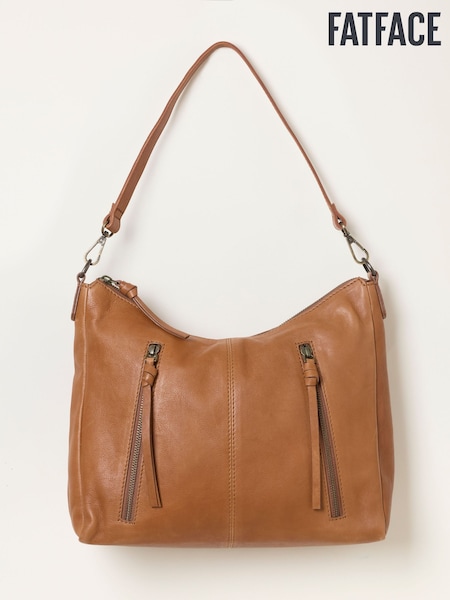 بني كستنائي - Fatface Leather Crossbody Bag