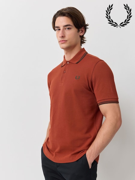 برتقالي - Regular Fred Perry Tipped Short Sleeve Polo Shirt