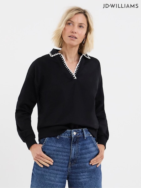 JD Williams Black Whip Stitch Collared Sweatshirt (Y44737) | ₪151