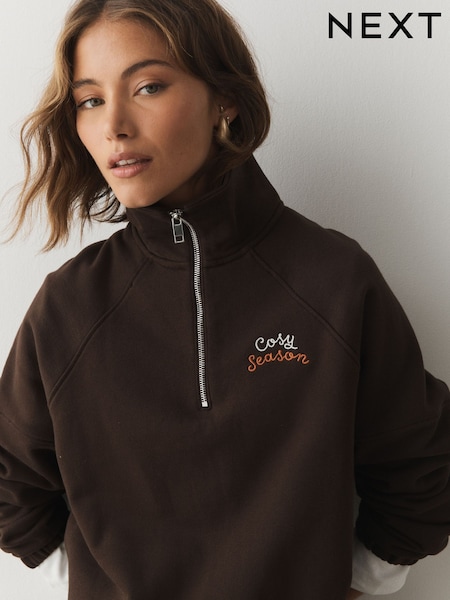 Brown Autumnal Graphic - Quarter Zip Sweatshirt