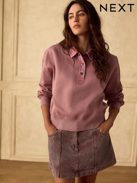 Rose - Sweat de rugby délavé à col popper
