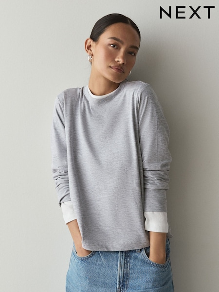 Grey - Long Sleeve Crew Neck T-shirt