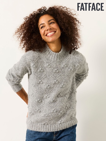 Grey - Fatface Knitted Bobble Texture Jumper