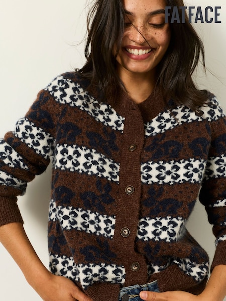 Brown - Fatface Knitted Crew Cardigan