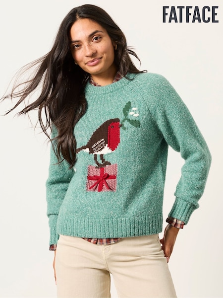 Blue - Fatface Knitted Crew Jumper