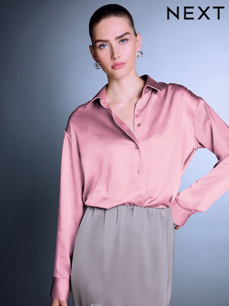 Pink - Satin Long Sleeve Shirt