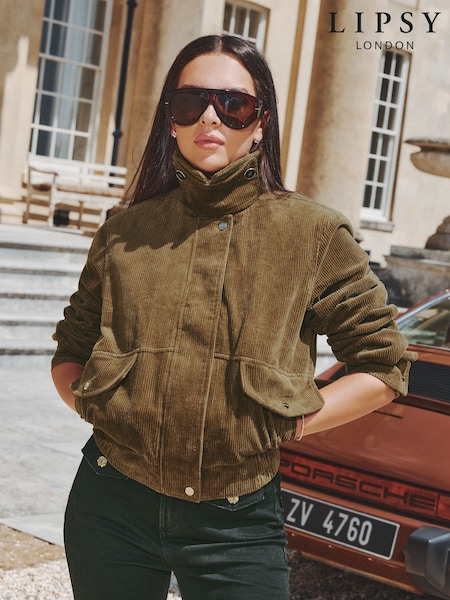 橄欖綠 - Lipsy Cord Funnel Neck Bomber Jacket