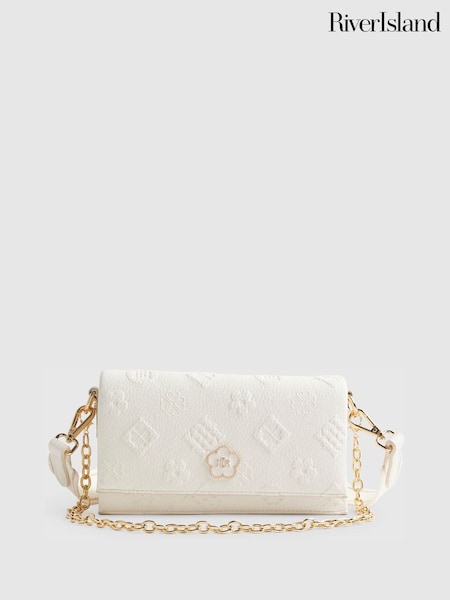 River Island Cream Embossed Monogram Cross-Body Bag (Y45792) | kr503