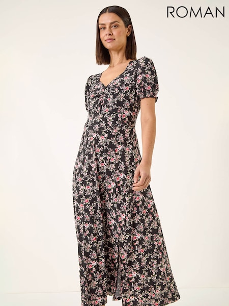 Roman Rose Print Ruched Midi Dress (Y45881) | 92 €