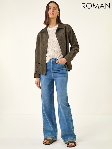 Roman Green Faux Suede Cut Out Shacket (Y45900) | AED473