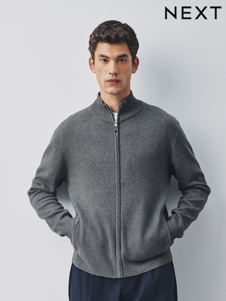 Tmavošedá - Regular Milano Zip Through Jumper