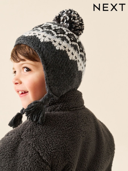 Black/ White Fairisle - Pom Knitted Beanie Hat (3mths-13yrs)